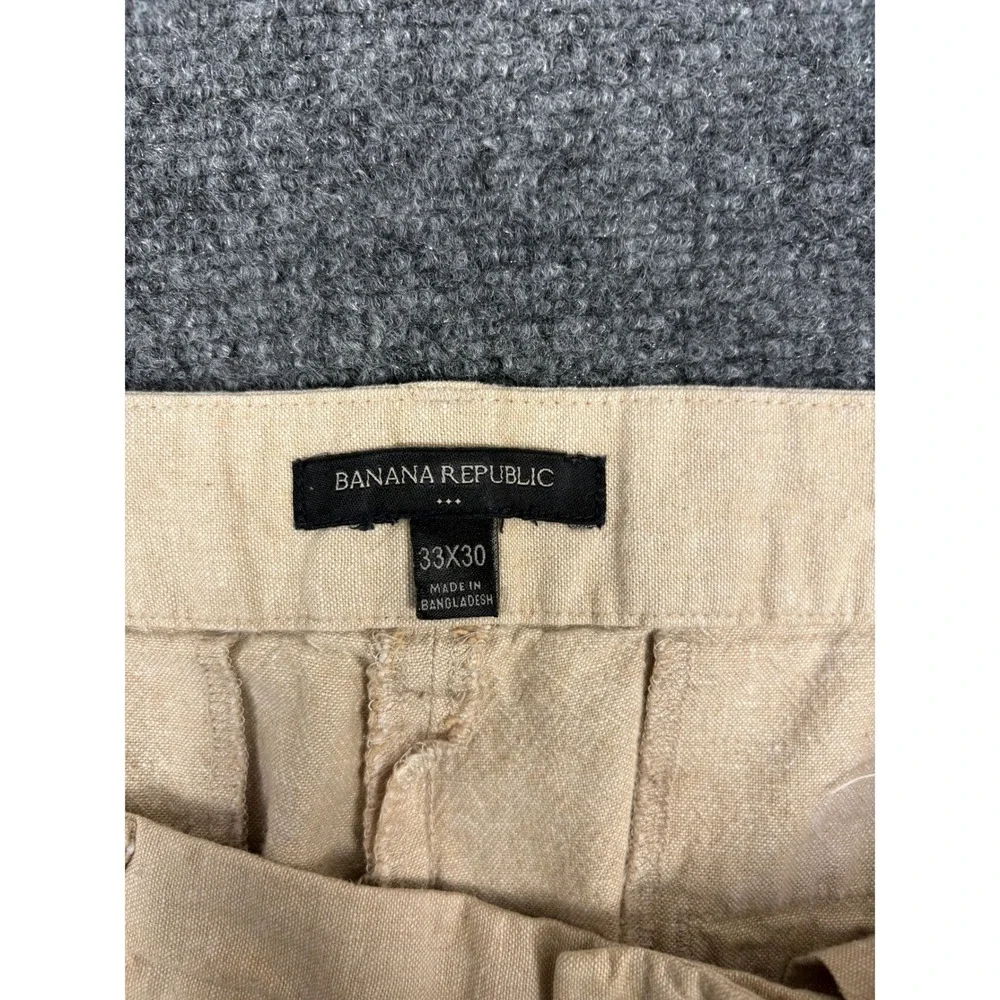 Banana Republic Linen Blend Pants Women 33x30 Beige Straight Leg Trousers